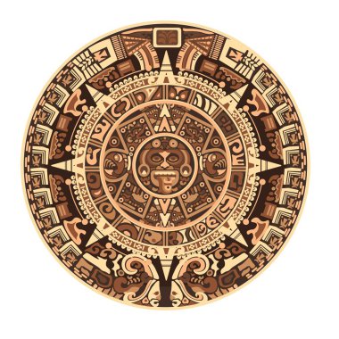 Maya takvimi Maya veya Aztek hiyeroglif işaret ve sembolleri. Vektör yuvarlak daire Maya takvim izole