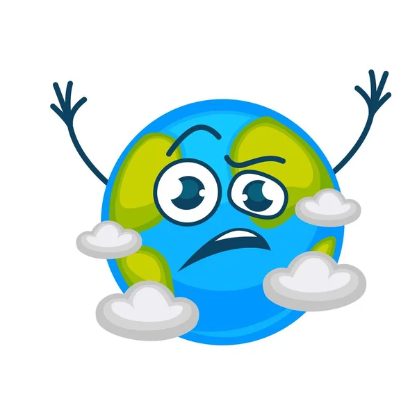 Erde Planet Zeichentrickfigur Traurig Oder Wütend Wolken Vektor Isolierte Erde — Stockvektor