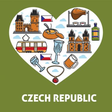 Çek Cumhuriyeti vektör poster seyahat cazibe simgeler için gezi sembollerin