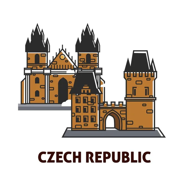 チェコ共和国観光ランドマーク ロイヤル シンボル旅行アイコンでプラハ城 — ストックベクタ