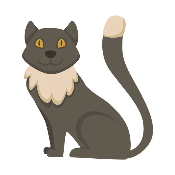 Kabarık Kedi Gri Kürk Uzun Kuyruklu Parlak Sarı Gözleri Çok — Stok Vektör