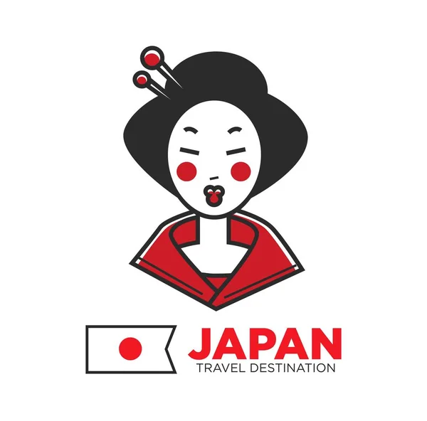 Japan Reiseziel Werbeplakat Mit Schöner Geisha Japanerin Mit Essstäbchen Haar — Stockvektor
