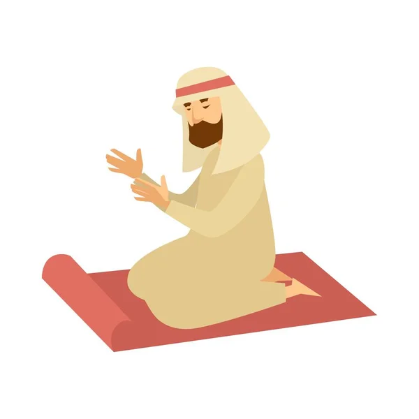 Muslim Pria Dalam Pakaian Tradisional Pada Kain Karet Berdoa Arab - Stok Vektor