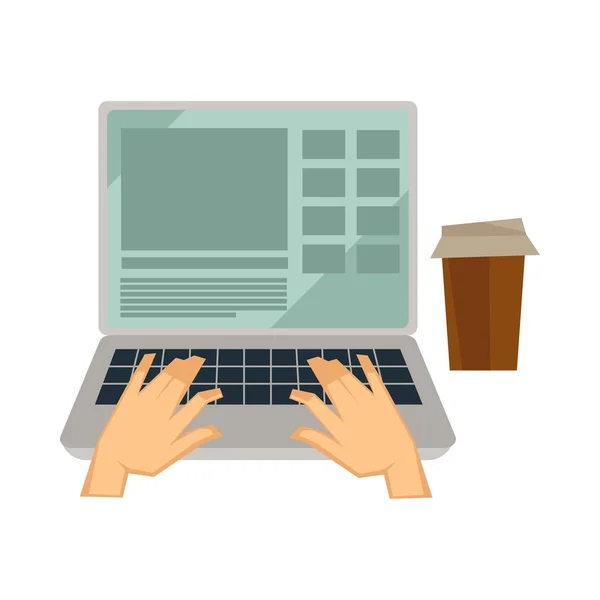 Blogger Oder Vlogger Computer Laptop Und Kaffee Symbol Für Das — Stockvektor