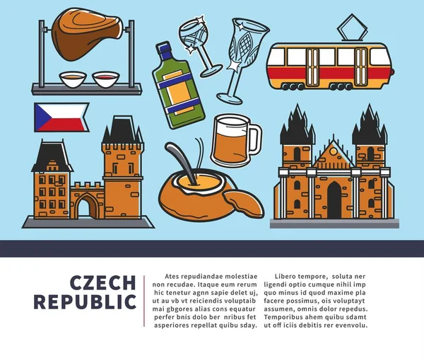 Republika Czeska Symbole Plakat Biuro Podróży Podróż Kraju Europejskiego Unikalną — Wektor stockowy
