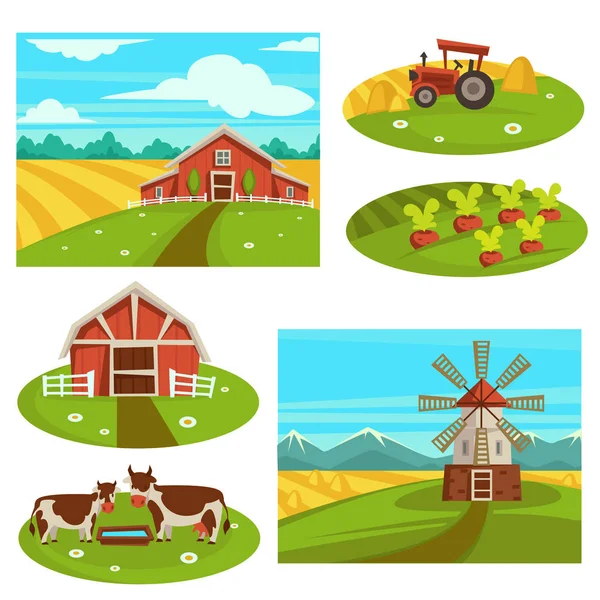 Farm Household Farmer Agriculture Vector Flat Farmer House Barn Harvest — Stock Vector