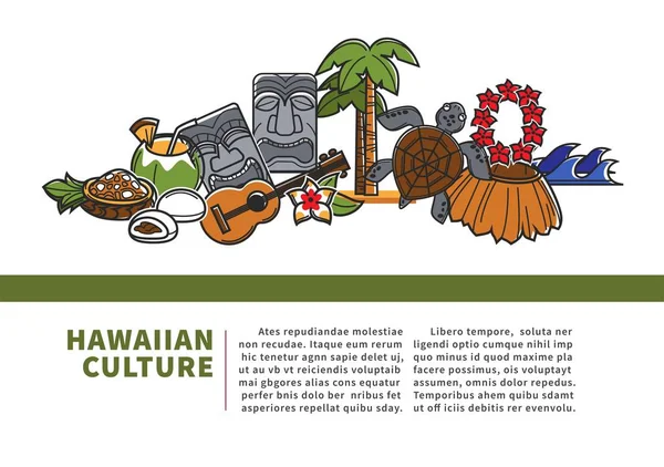 Hawaiian Cultura Banner Informativo Promozionale Con Testo Esempio Strumento Musicale — Vettoriale Stock