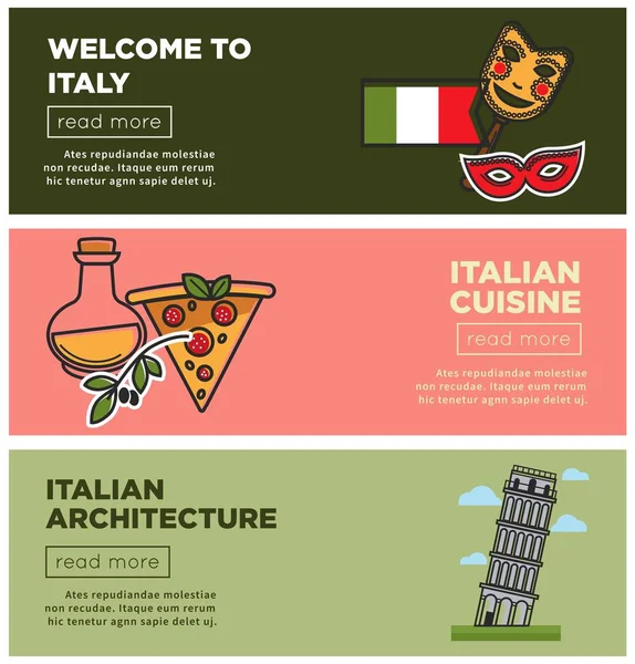 Cocina Italiana Arquitectura Internet Conjunto Páginas Promoción Deliciosos Alimentos Alta — Vector de stock