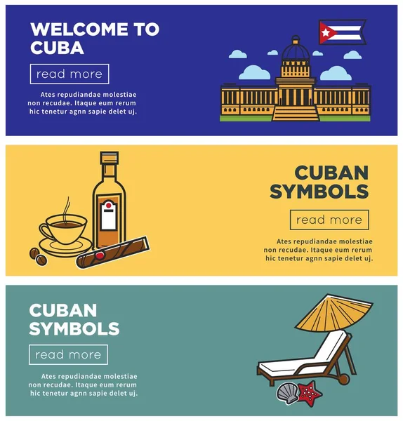 Bienvenue Cuba Internet Promo Pages Modèles Ensemble Vue Architecturale Café — Image vectorielle