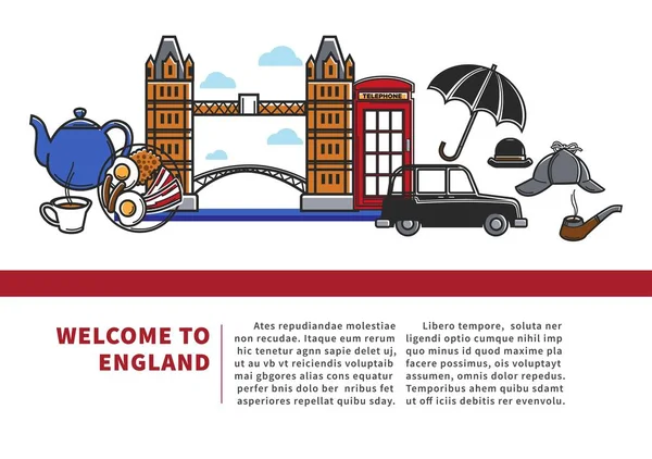 Приветствуем Англии Рекламным Баннером Образцом Текста Национальными Синонимами Большой Мост — стоковый вектор