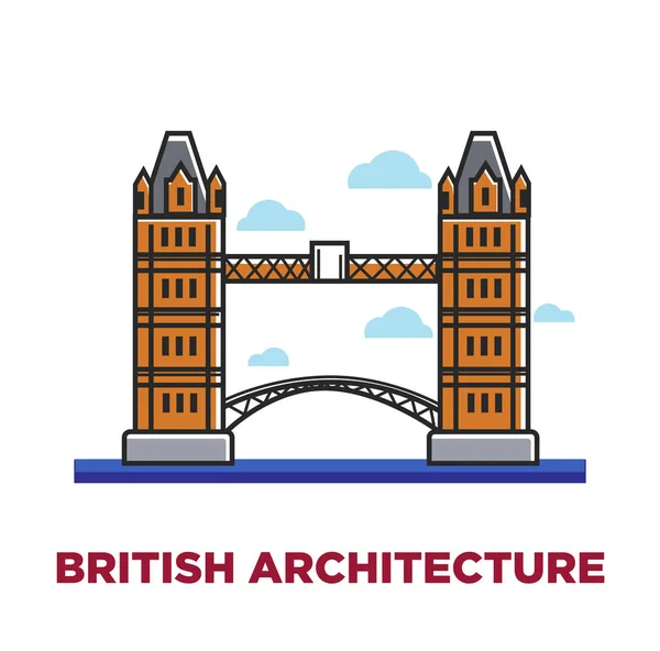 Cartel Promocional Arquitectura Británica Con Famoso Puente Londres — Vector de stock