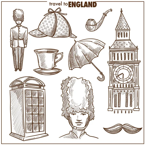 英国旅游旅游矢量素描符号 — 图库矢量图片