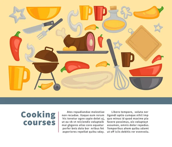 Μαθήματα Μαγειρικής Σκεύη Και Τρόφιμα Διάνυσμα Web Banner — Διανυσματικό Αρχείο