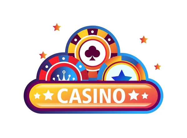 Casino Emblema Promocional Con Fichas Redondas Brillantes Para Juego Póquer — Archivo Imágenes Vectoriales