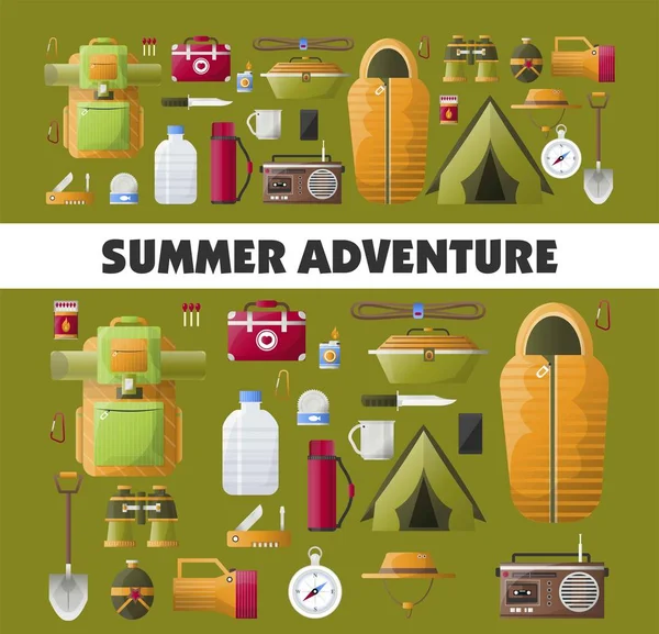 Campingabenteuer Plakat Für Sommerlager Club Oder Pfadfinderexpedition Vektor Zelt Und — Stockvektor