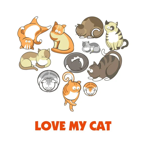 Liebe Meine Katze Werbeplakat Mit Flauschigen Haustieren Niedliche Haustiere Mit — Stockvektor