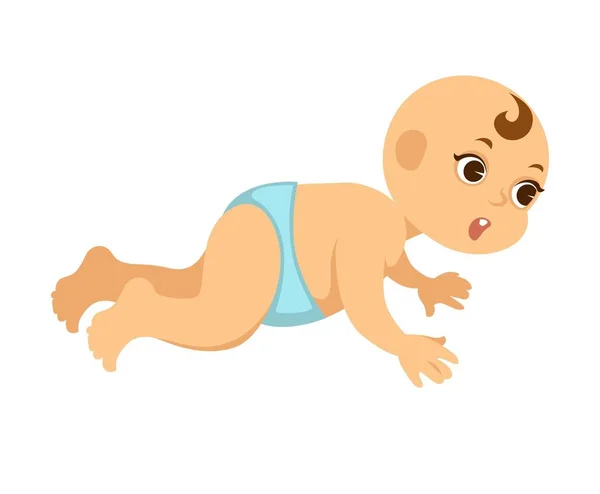 Chubby Bebé Niño Arrastra Alrededor Con Los Ojos Abiertos Niño — Vector de stock