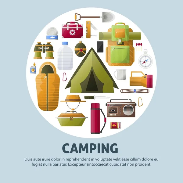 Sommerlager Plakat Für Pfadfindercamping Und Wanderabenteuer Vektor Camp Zelt Fernglas — Stockvektor