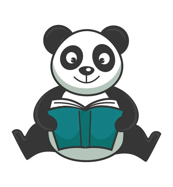 Cute Panda Bear Sits Reads Book Blue Hardcover Exotic Animal — Stock Vector