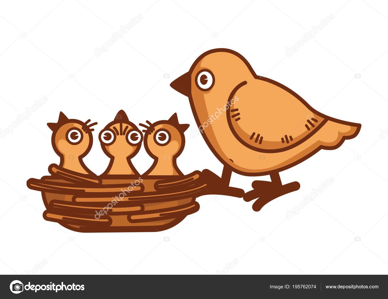 Madre Pájaro Sienta Borde Del Nido Con Los Bebés Que Vector de stock  #195762074 de ©Sonulkaster, image size:1600x1233