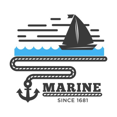 Deniz veya deniz kavramı için dalga ve tutturucu simgesini yat. Deniz tekne Yelkenli Yat Kulübü için düz logosunun sembolü izole vektör