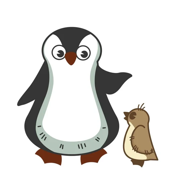 Grown Parent Penguine Scolds His Little Baby Misbehavior Birds Live — Stock Vector