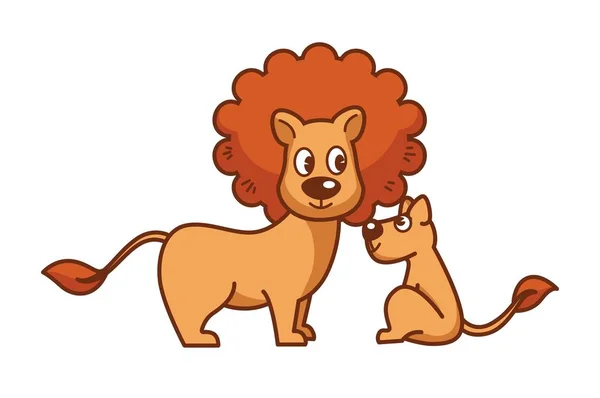 Far Lejon Med Tjocka Mane Och Lilla Lionet Vilda Rovdjur — Stock vektor