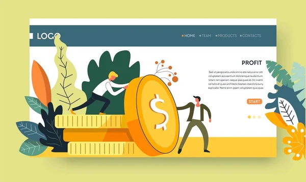 Business Profit Concept Web Page Template Guadagnare Denaro Vettore Monete — Vettoriale Stock