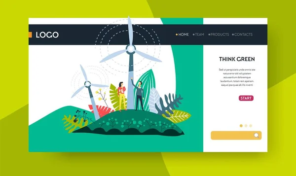 Windmolen Eco Energie Denken Groene Webpagina Template Vector Eco Vriendelijke — Stockvector