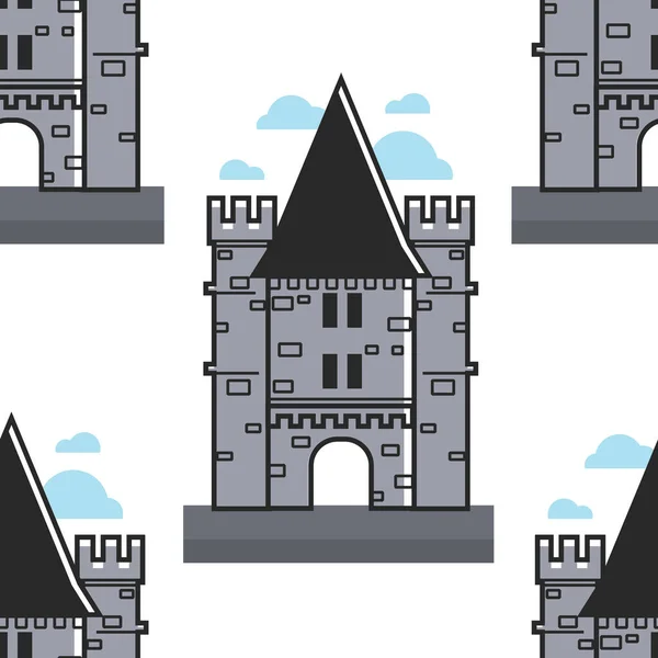 Castelo Chillon Torre Tijolo Suíço Sem Costura Padrão Vetor Viagem —  Vetores de Stock