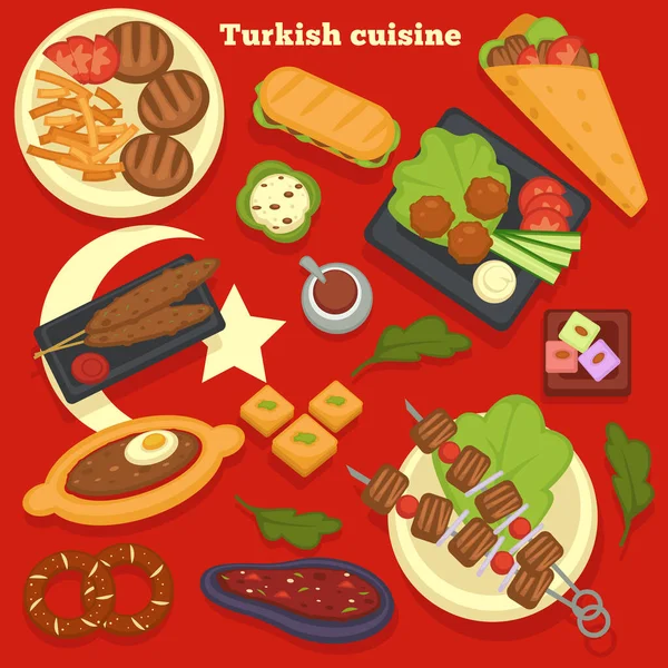Voyager Cuisine Turque Repas Plats Recettes Culinaires Vecteur Turquie Cuisine — Image vectorielle