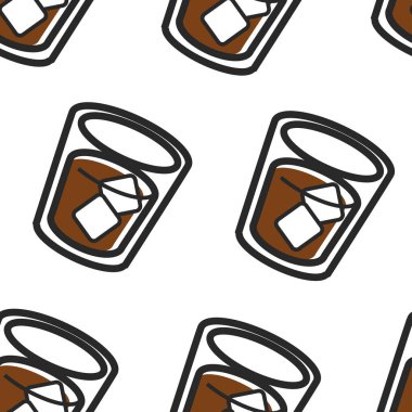 İskoç ulusal içki viski kola ve buz dikişsiz desen vektör cam kola ve alkol içecek mutfak ve kültür seyahat ve turizm sonsuz doku İskoçya gastronomi cazibe seyahat