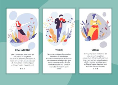 Dramaturji keman ve vokal dersleri sanat okulu online dersler web sayfaları şablonları vektör drama aktris müzisyen ve şarkıcı kadın ve adam oyunculuk müzik çalma ve şarkı Internet sitesi mockup
