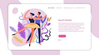Kız ve erkek ortakları balo dansı dans sınıfları online web sitesi sayfası şablon vektör hamle ve erkek ve kadın hareketi spor ve hobi online site rekabet ve turnuva pozlar kaydolma