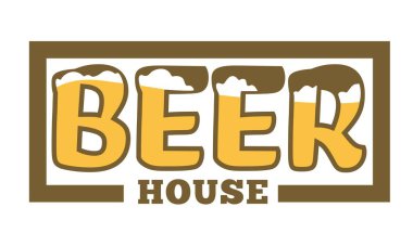 Köpüklü bira evi ile el yapımı alkol harf vektörlü organik ev yapımı içecek Hop ve arpa bitkisi malzemeleri amblemi veya logo bira fabrikası veya fabrika serinletici bar veya kafe