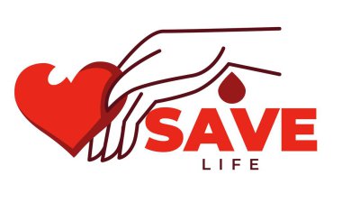 Hayat izole simge kalp ve el sadaka fonu vektör tıbbi yardım kan ve organ bağışı ve sağlık sigortası sonsuz doku amblemi veya logo koruma ve kurtarma gönüllüleri organizasyon kaydedin
