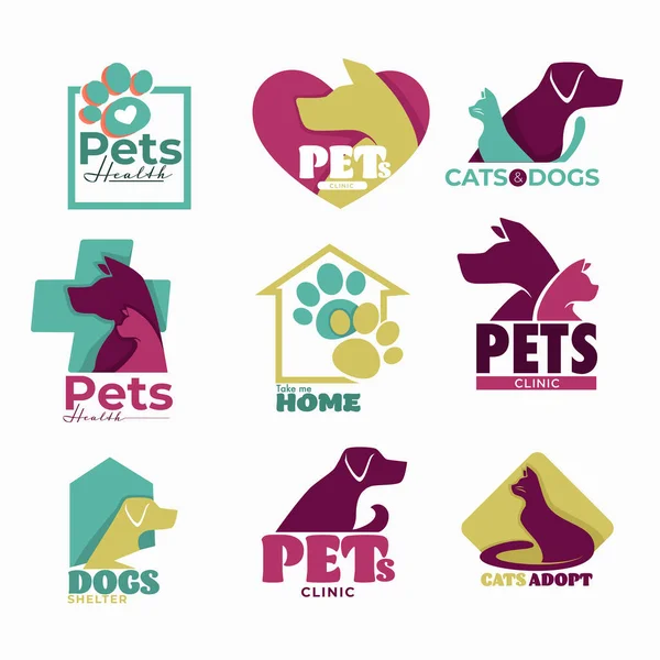 Dog Cat Pets Vet Clinic Shelter Isolated Icons Vector Treatment — Stock Vector