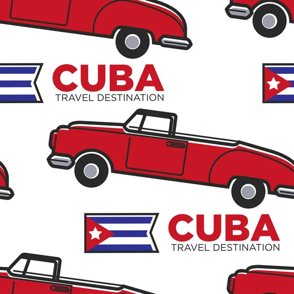 Cabriolet Seamless Pattern Cuban Retro Car Flag Vector Vintage Vehicle — Stock Vector