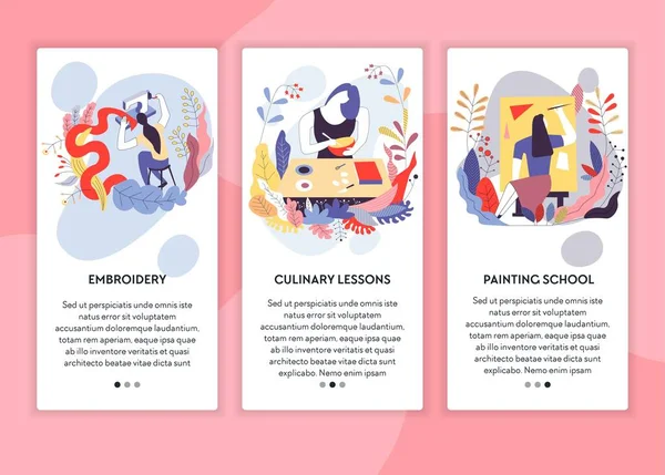 Cursos Línea Bordado Lección Culinaria Pintura Escuela Páginas Web Plantillas — Vector de stock