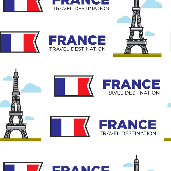 Torre Eiffel Bandeira Francesa França Destino Viagem Sem Costura Padrão — Vetor de Stock