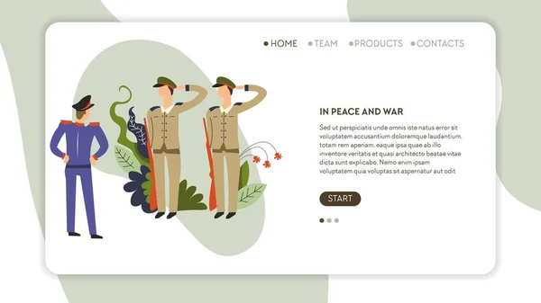 Στρατιώτες Στρατολόγηση Ιστοσελίδα Πρότυπο Στην Ειρήνη Και Τον Πόλεμο Του — Διανυσματικό Αρχείο