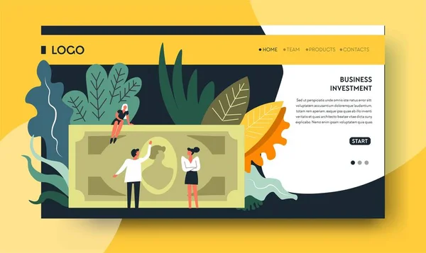 Business Investment Web Page Template Vettoriale Internet Banking Servizi Stoccaggio — Vettoriale Stock