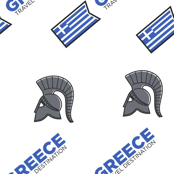 Grecia Destino Viaje Casco Gladiador Bandera Griega Patrón Sin Costuras — Vector de stock