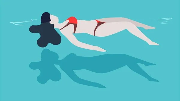 Dziewczyna Bikini Kobieta Stroju Kąpielowym Pływanie Basenie Plecach Wektor Kobiecy — Wektor stockowy