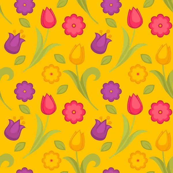 Easter holiday spring flowers tulips seamless pattern vector plant floral theme stem and bud blossom endless texture botany and flora elements wallpaper nature and environment greenery and floristry