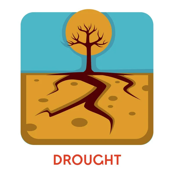 Dry Tanah Dan Pohon Kekeringan Bencana Alam Cuaca Panas Ikon - Stok Vektor