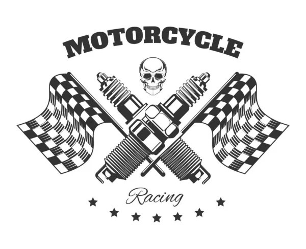 Moto Racing Club Motociclisti Comunità Isolato Vettore Icona Teschio Bandiera — Vettoriale Stock