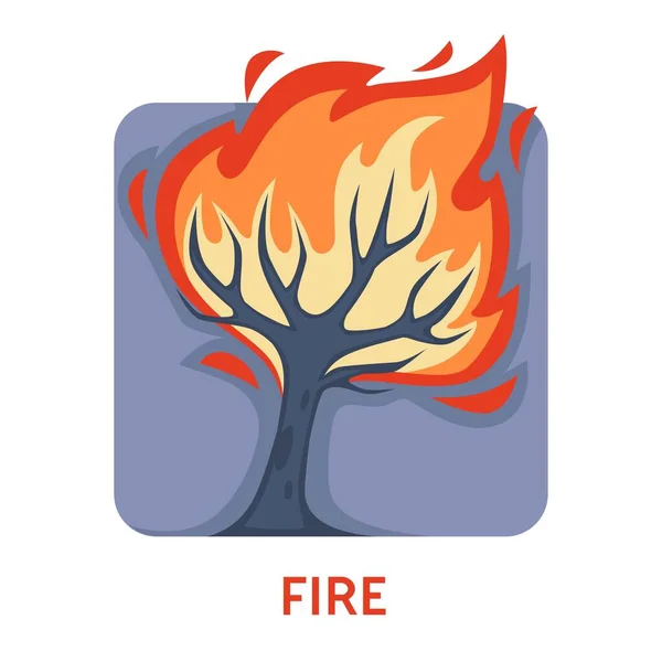 Fuego Desastre Natural Árbol Incendios Forestales Llamas Aislado Icono Vector — Vector de stock