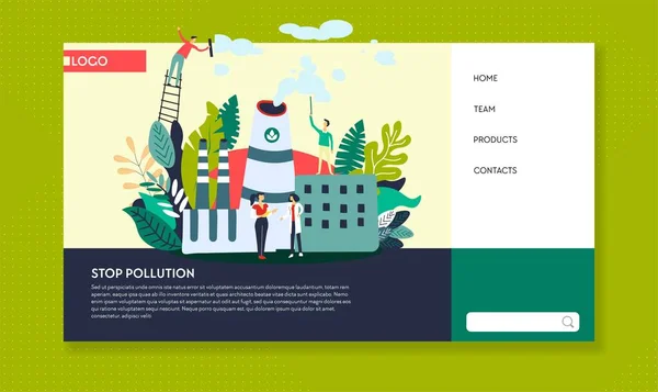 Plant Emissie Stop Pollution Ecology Website Sjabloon Vector Verdamping Broeikaseffect — Stockvector