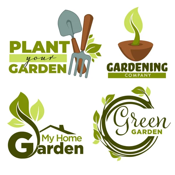 Zelená Zahrada Izolované Ikony Domácí Zahradnické Nástroje Rostliny Vektorové Podkladové — Stockový vektor